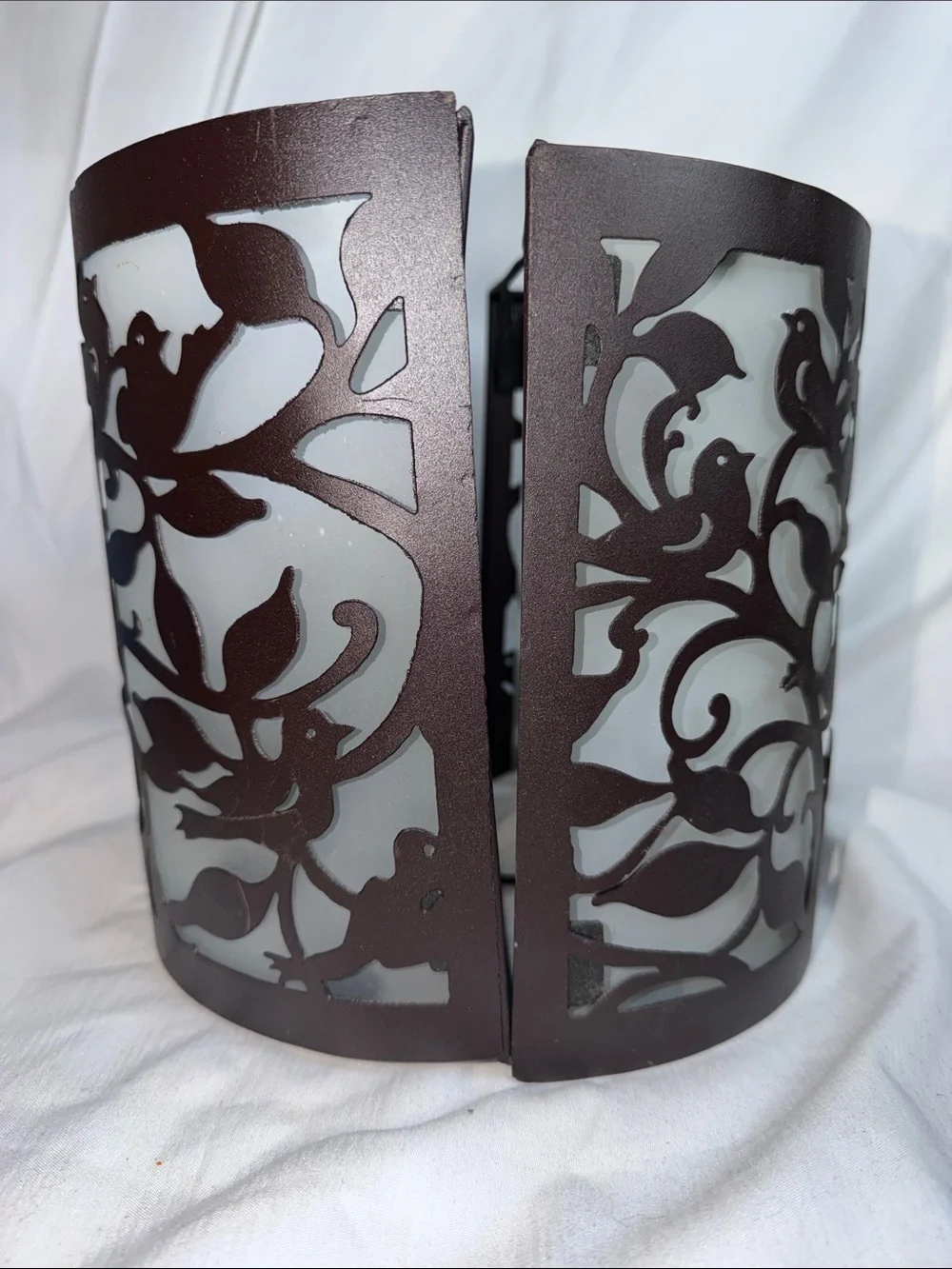 Set of 2 Bird & Branch Metal Wall Candle Sconces with Frosted Glass